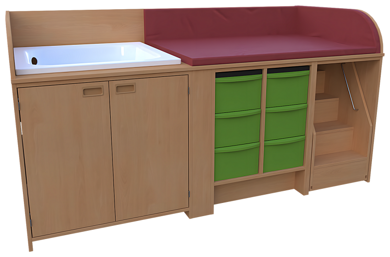 Wickelkombination 3-teilig aus Badewannenschrank, 6 Modulboxen und Treppe